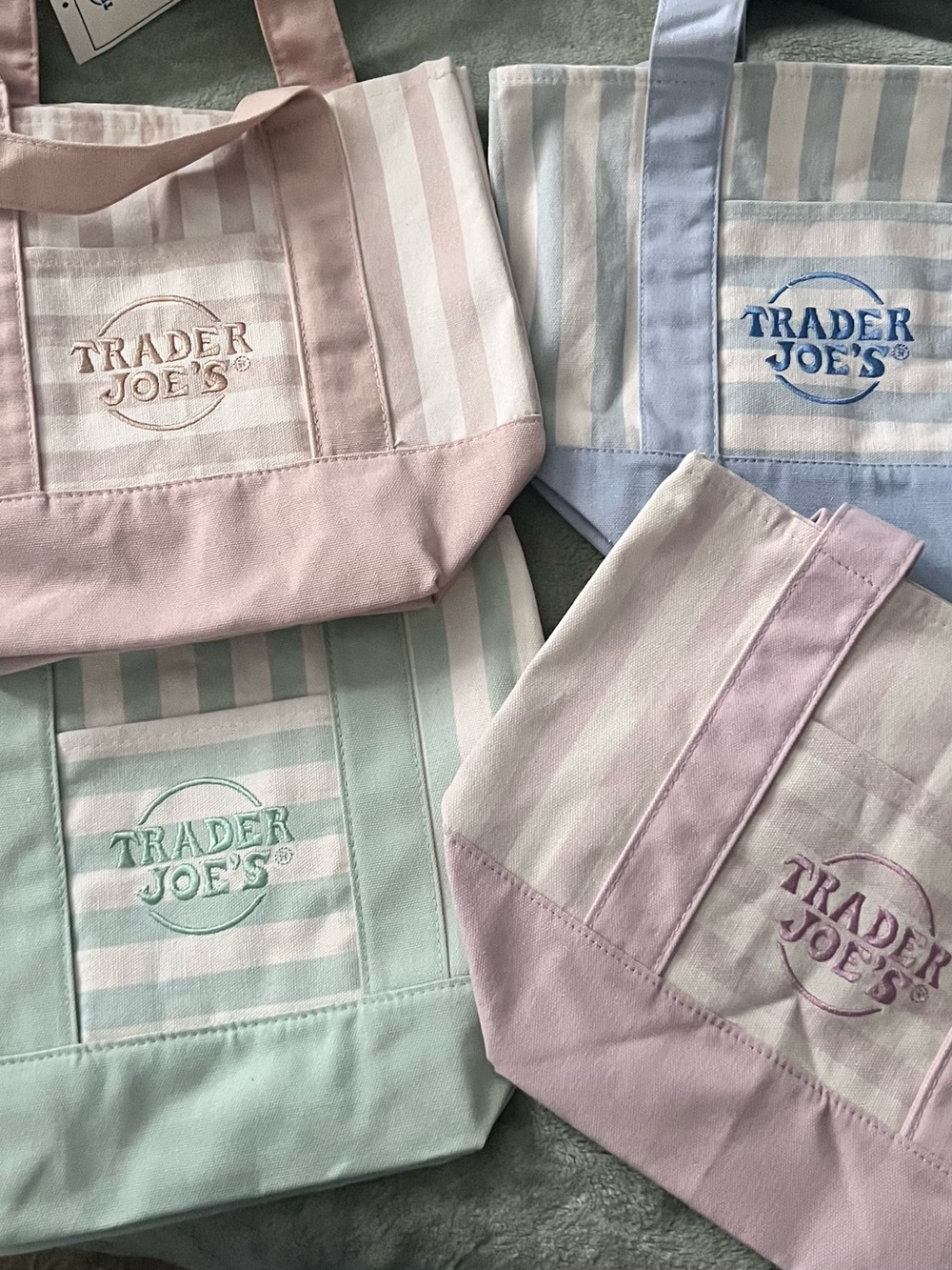 Trader Joe's Pastel Stripe Canvas Tote -  set of 4